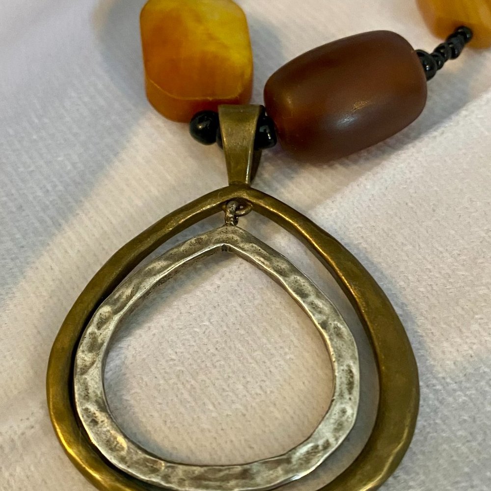 Retired Silpada N1787 Necklace Sterling Silver Pendant Brass Pearl Shell Horn - Picture 2 of 7